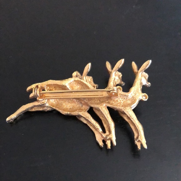 Holiday Gold and Pearl Deer Brooch - Picture 2 of 2